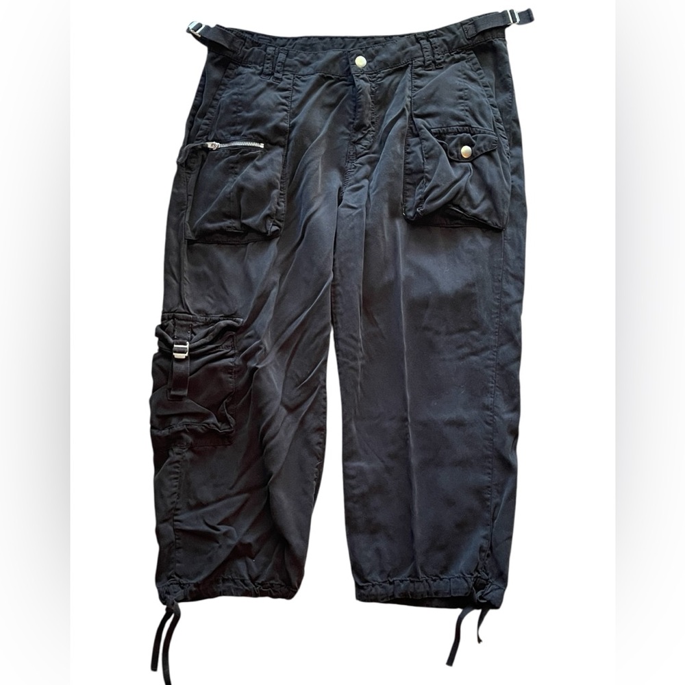Mixit Black Cropped Cargo Pants with Relaxed Fit and Drawstrings